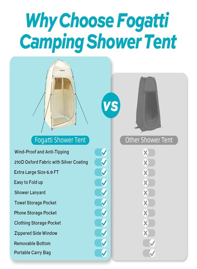FOGATTI Portable Camping Shower Tent with Floor, 6.9 FT Extra Tall Shelter with 3 Internal Pockets and Carry Bag, Outdoor Privacy Tent for Shower Changing Dressing, Wind-Proof, Oversize, Easy Set Up - Image 5